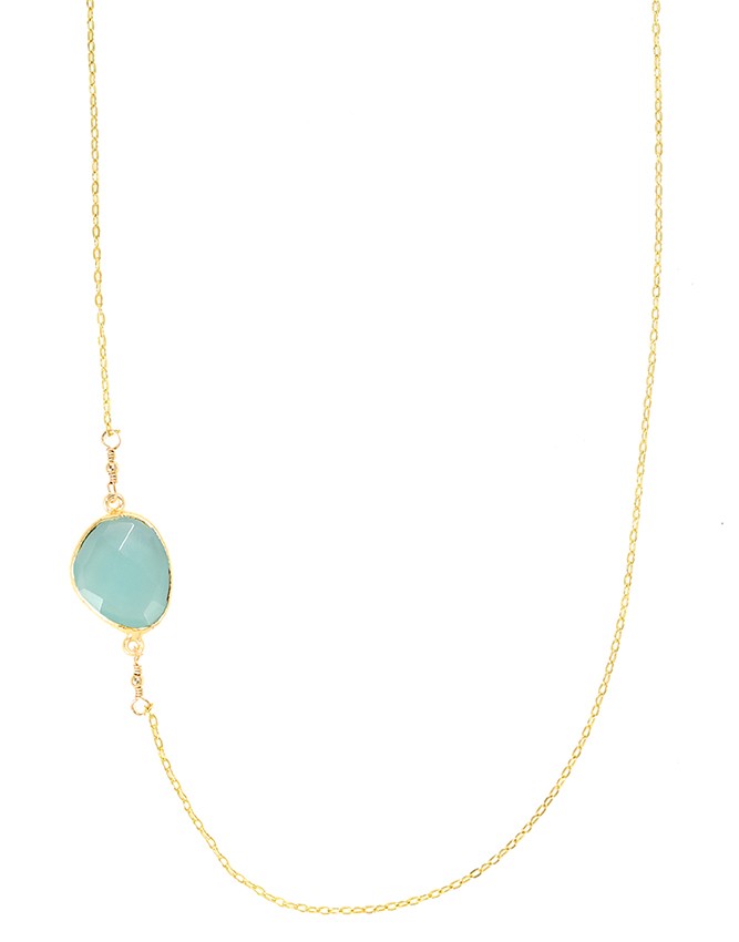 CHARLENE K SIDEWAY GREEN CHALCEDONY GEMSTONE PENDANT GOLD NECKLACE